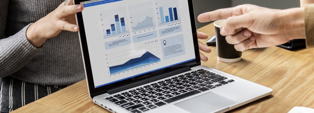 Business presentation on a laptop screen